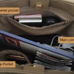 custom khaki PU leather tote handbag main compartment GB-6403