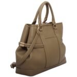custom khaki PU leather tote handbag side view GB-6403