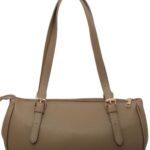 GB-6407 custom taupe PU leather shoulder handbag front view