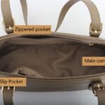 GB-6407 custom taupe PU leather shoulder handbag interior zip pocket