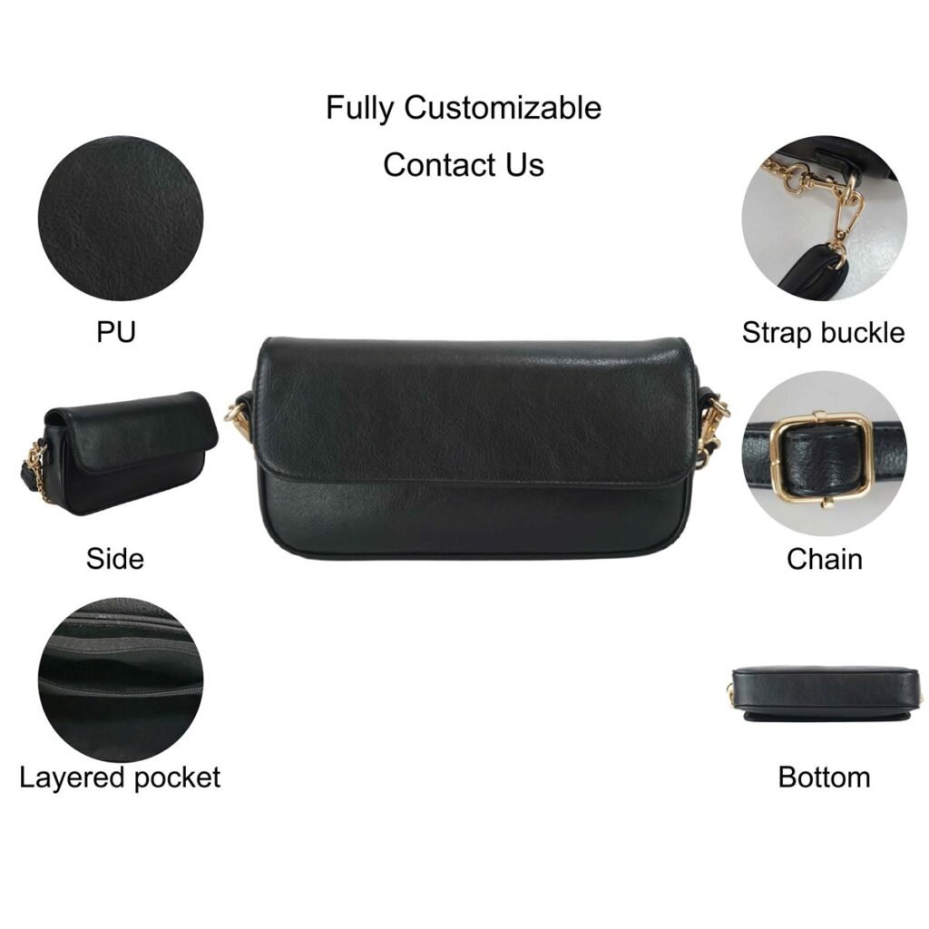 GB-6441 custom black PU leather chain crossbody bag feature overview