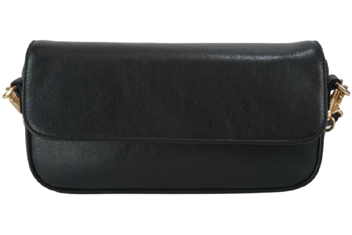 GB-6441 custom black PU leather chain crossbody bag front view