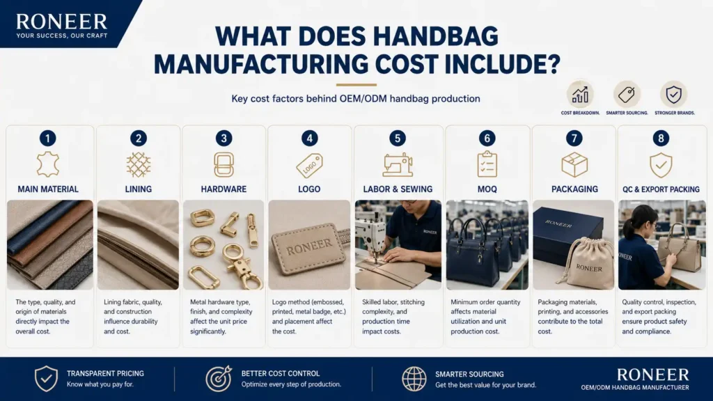 handbag manufacturing cost components for OEM ODM production