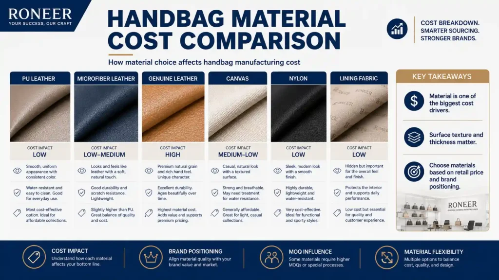 handbag material cost comparison for private label buyers