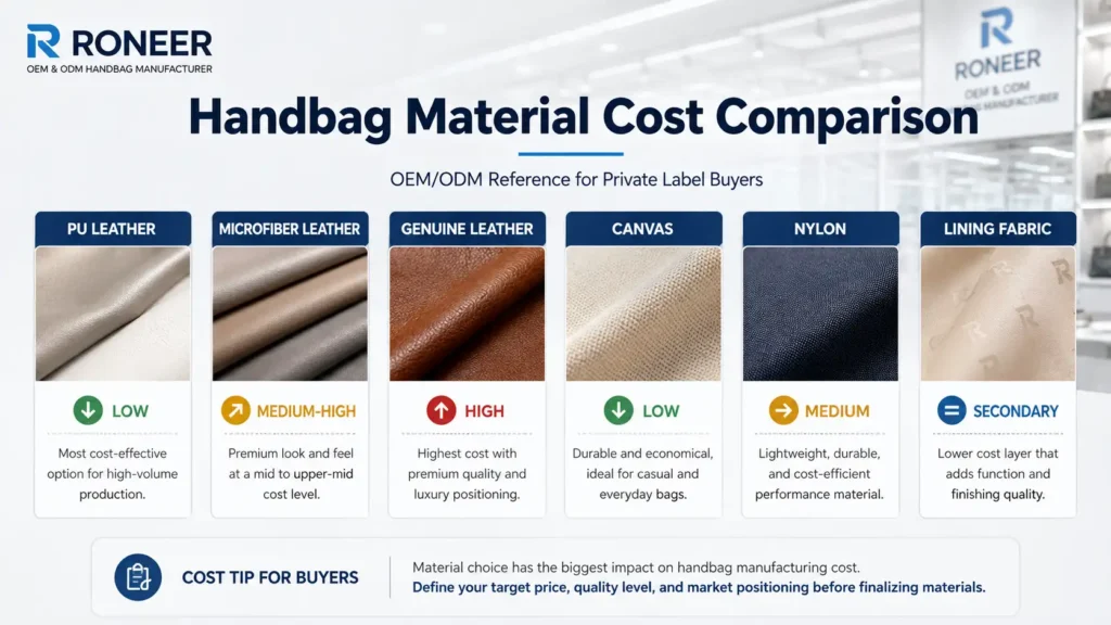 handbag material cost comparison for OEM ODM handbag production