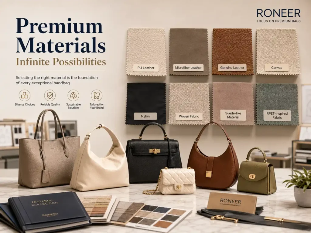 handbag material options for custom production