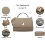 L1017 custom handbag fully customizable material lock strap buckle layered pocket and bottom details
