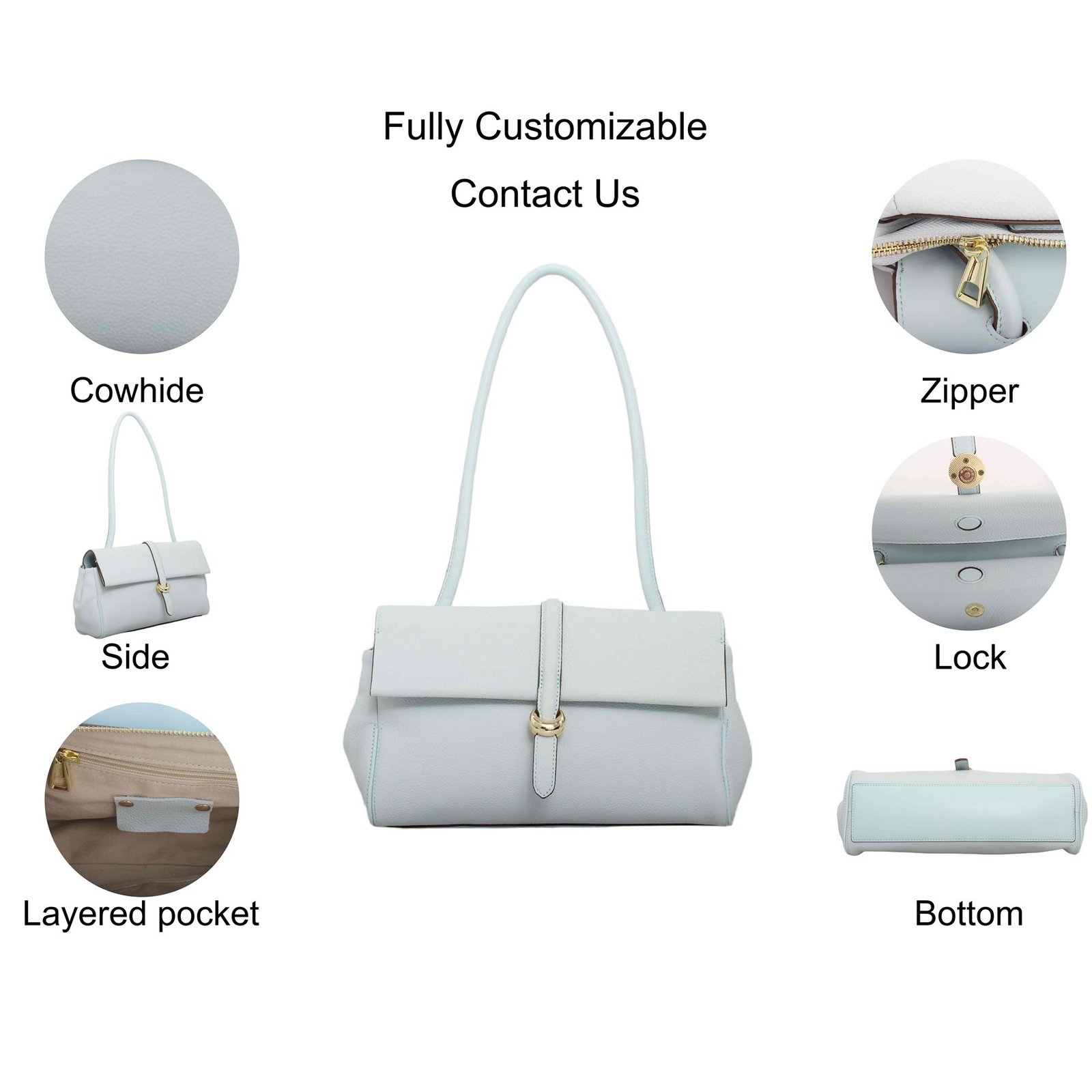 L1087 fully customizable cowhide handbag details