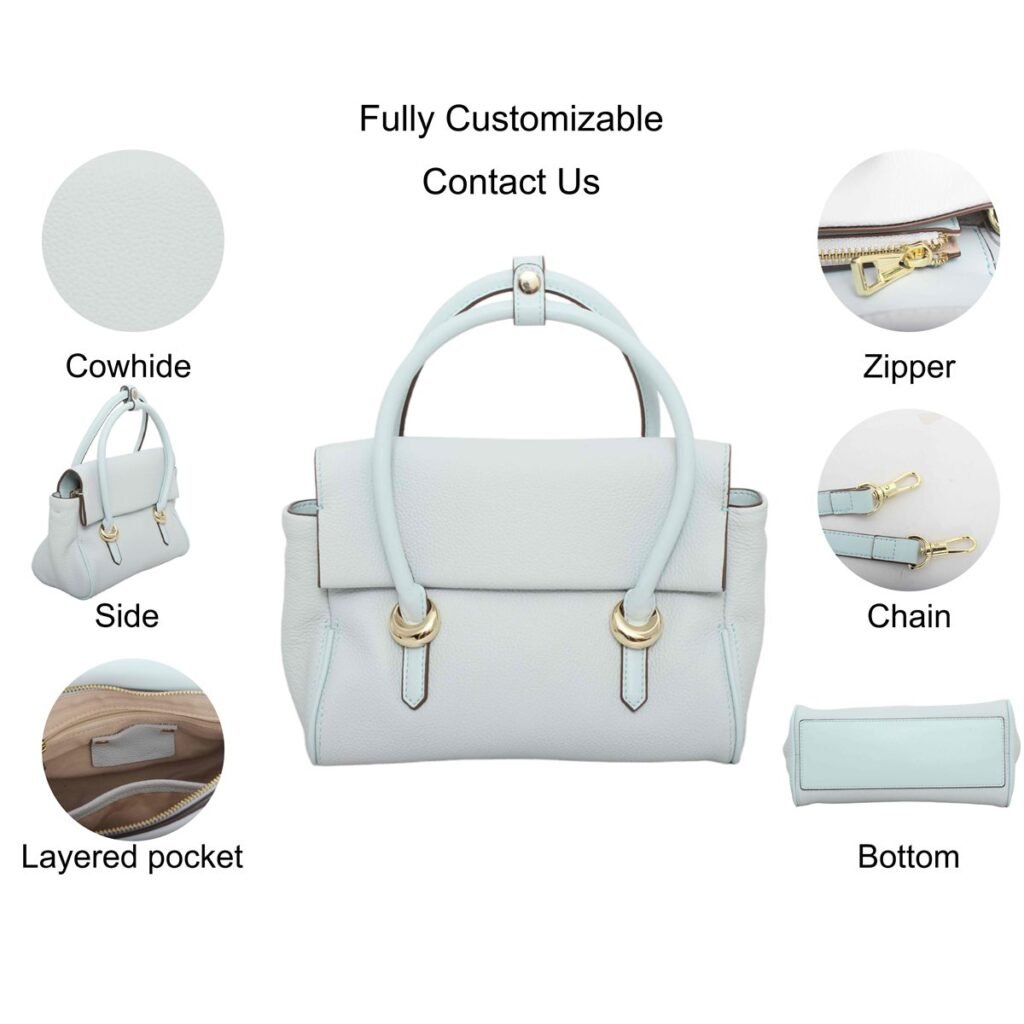 L1088 custom light blue cowhide leather handbag feature overview