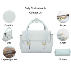 L1088 custom light blue cowhide leather handbag feature overview