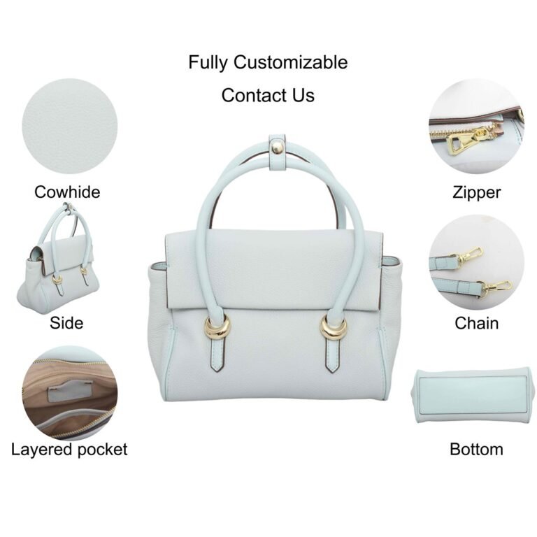 L1088 custom light blue cowhide leather handbag feature overview