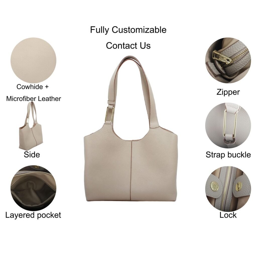 custom beige microfiber leather tote handbag feature overview L135#