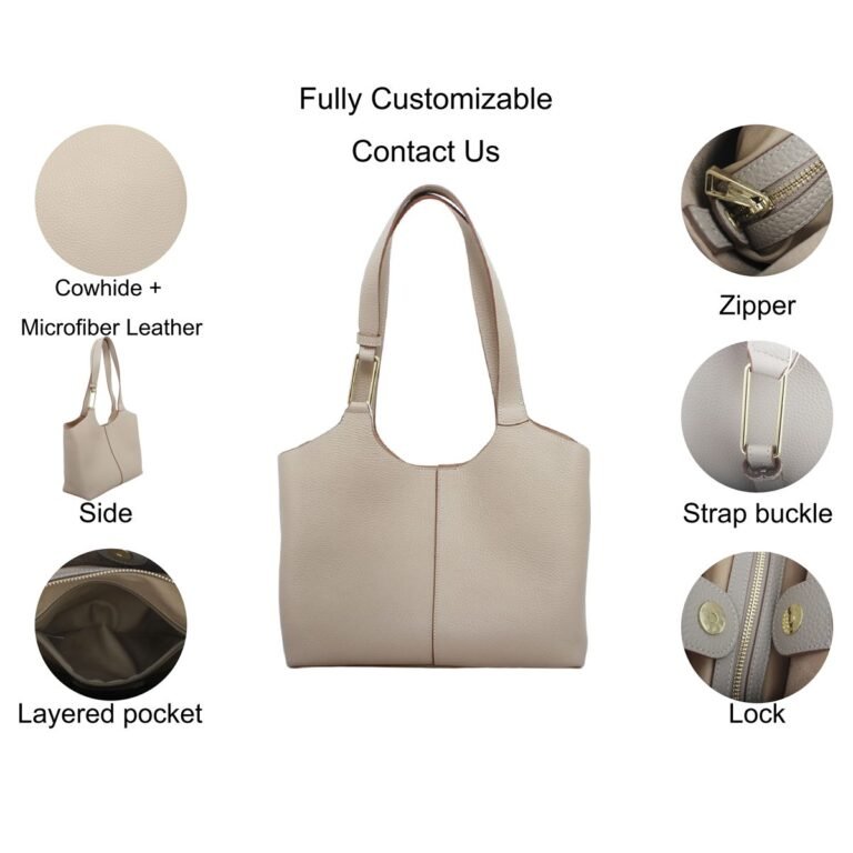 custom beige microfiber leather tote handbag feature overview L135#