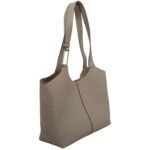 custom beige microfiber leather tote handbag side view L135#