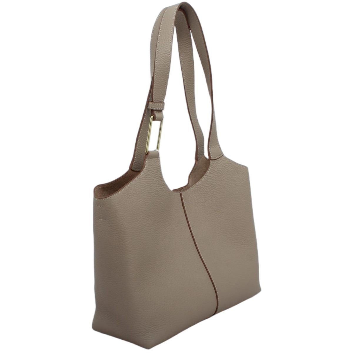 custom beige microfiber leather tote handbag side view L135#