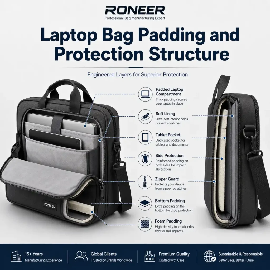 laptop bag padding and protection structure