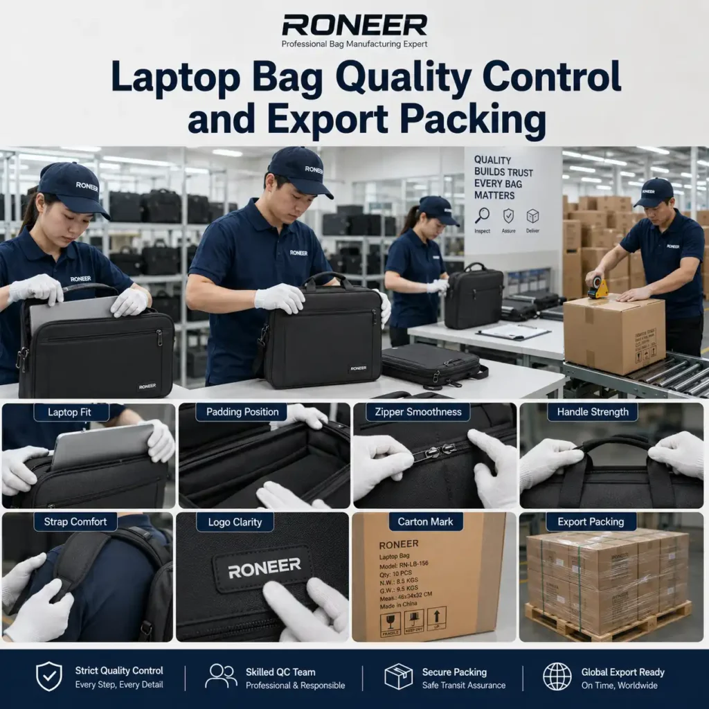 laptop bag quality control and export packing