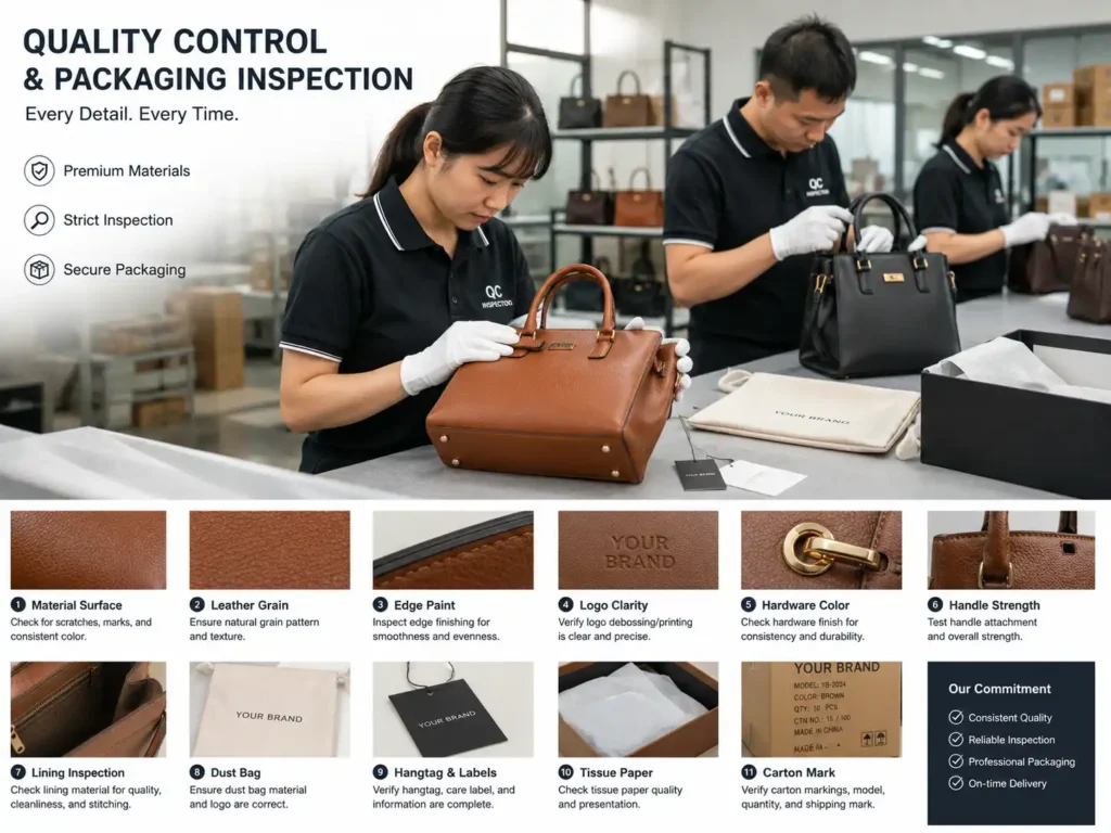 leather bag quality control and packaging inspection