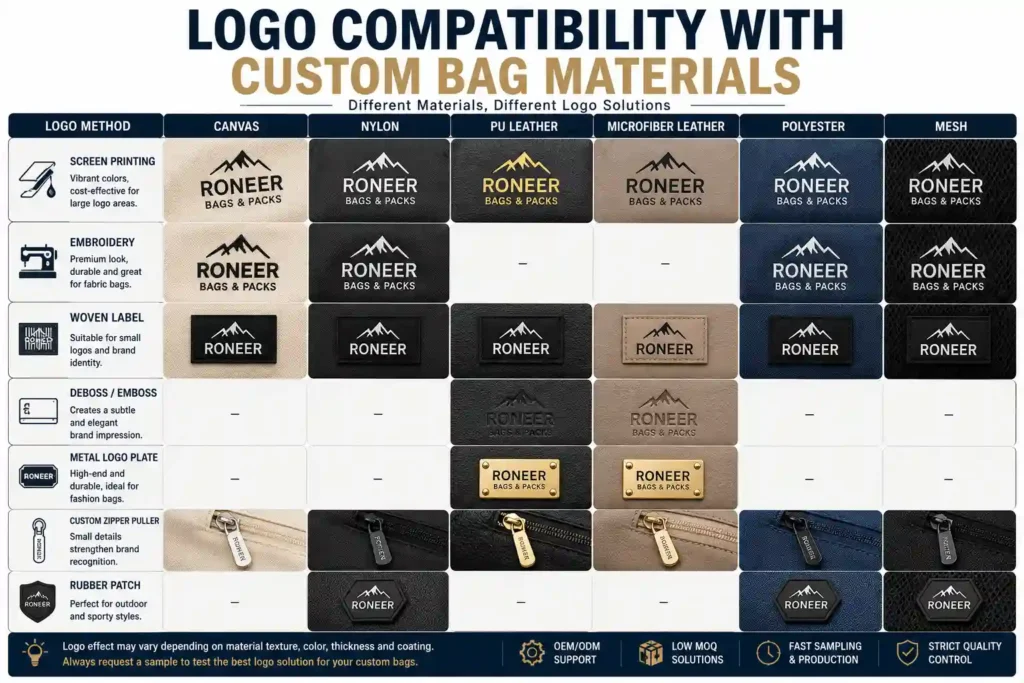 logo compatibility with custom bag materials