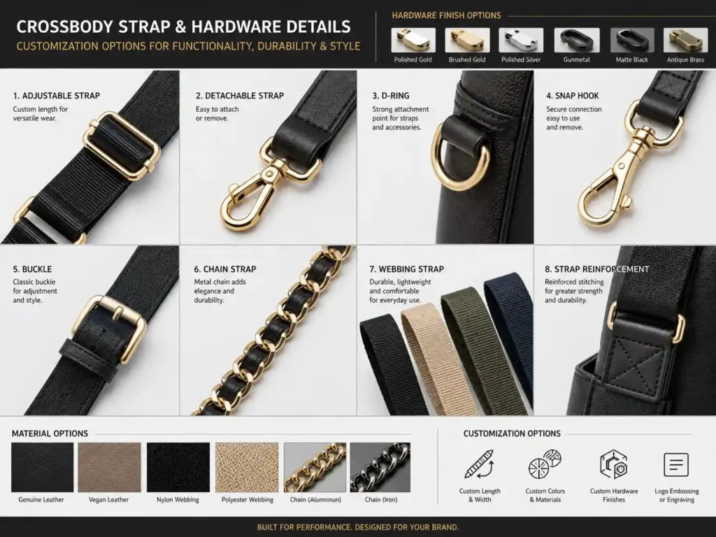 crossbody bag strap and hardware customization