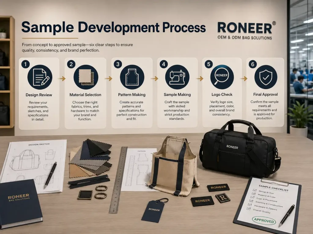 Low MOQ custom bags sample development process from design review to final sample approval
