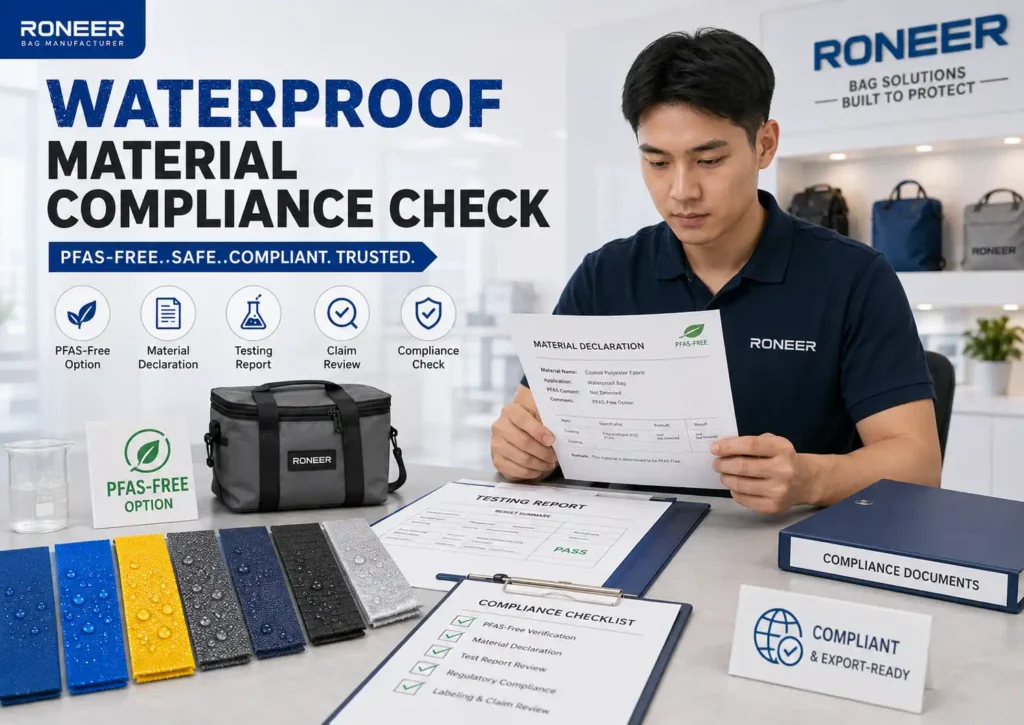 PFAS free waterproof bag materials documentation and compliance check for coated fabrics