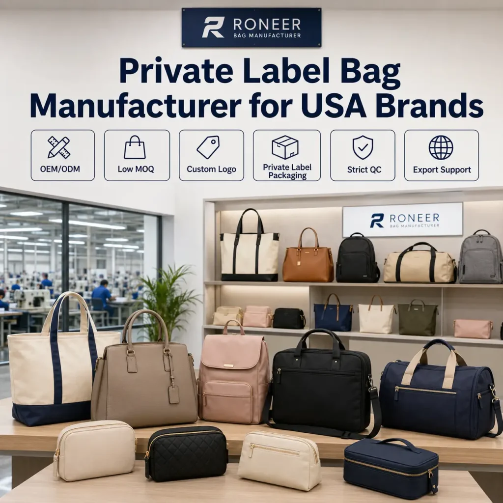 private label bag manufacturer for USA brands with OEM ODM support