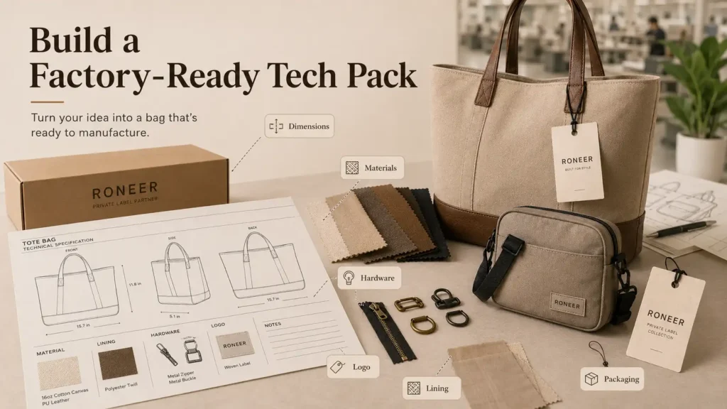 private label bag tech pack for production
