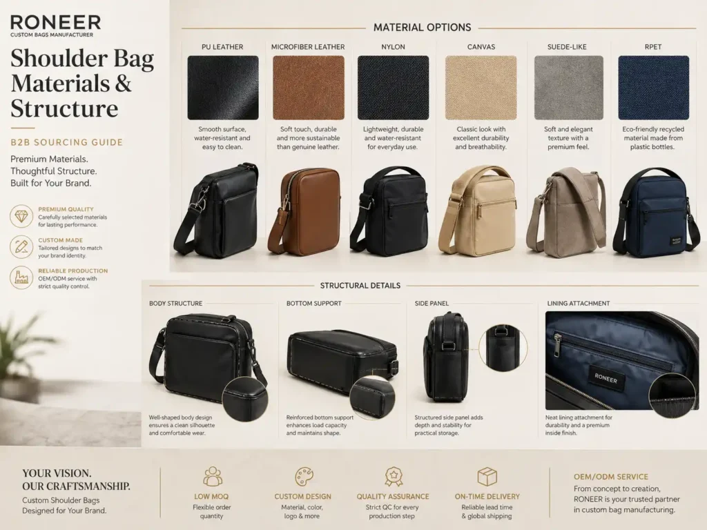 shoulder bag materials and structure details