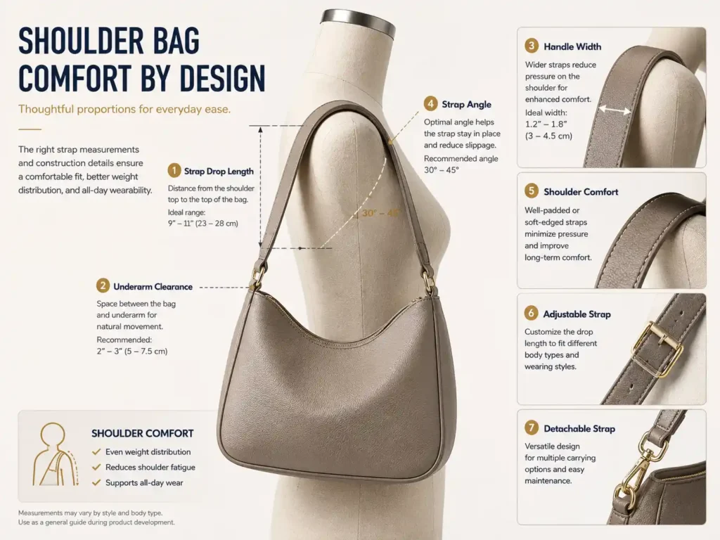 shoulder bag strap drop and comfort design