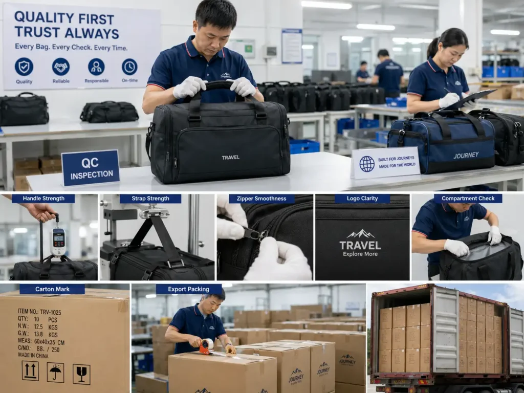 travel bag quality control and export packing inspection