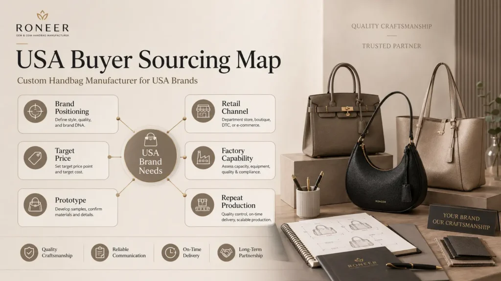 USA brand sourcing map for custom handbag manufacturing