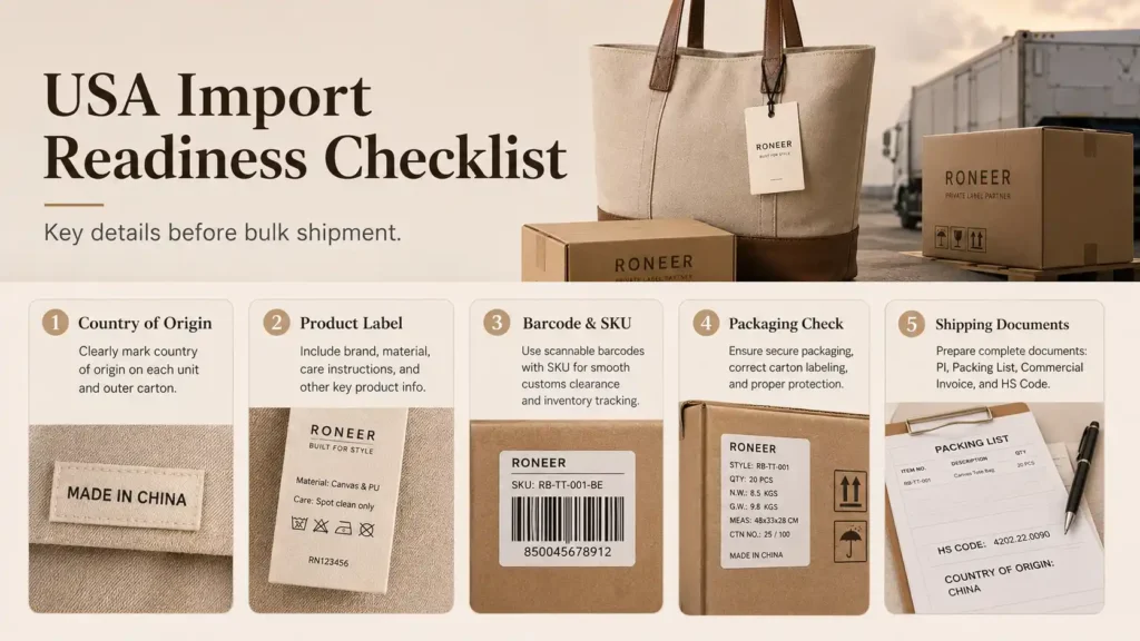 USA import packaging checklist for private label bags