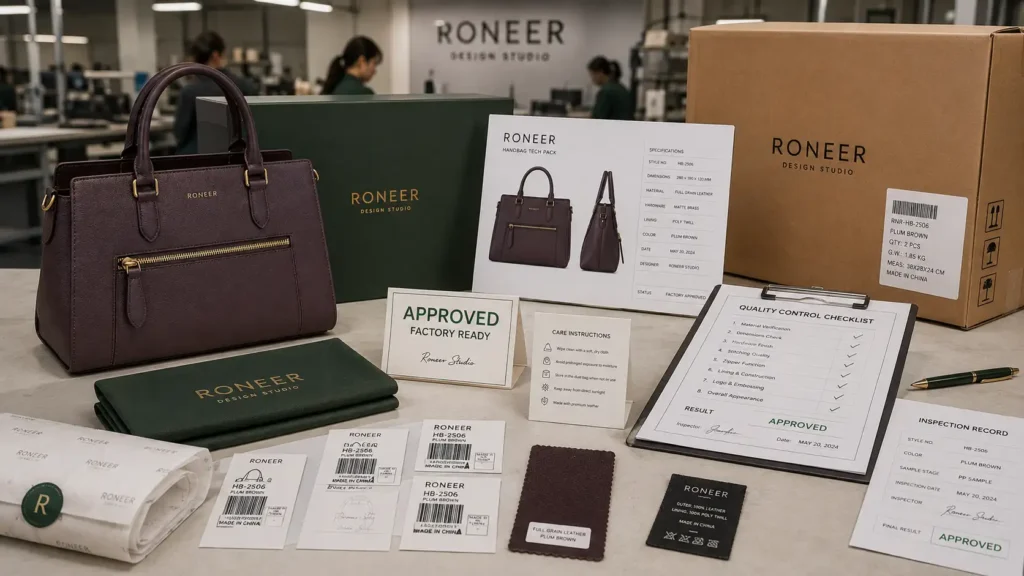 approved handbag tech pack and quality control standard