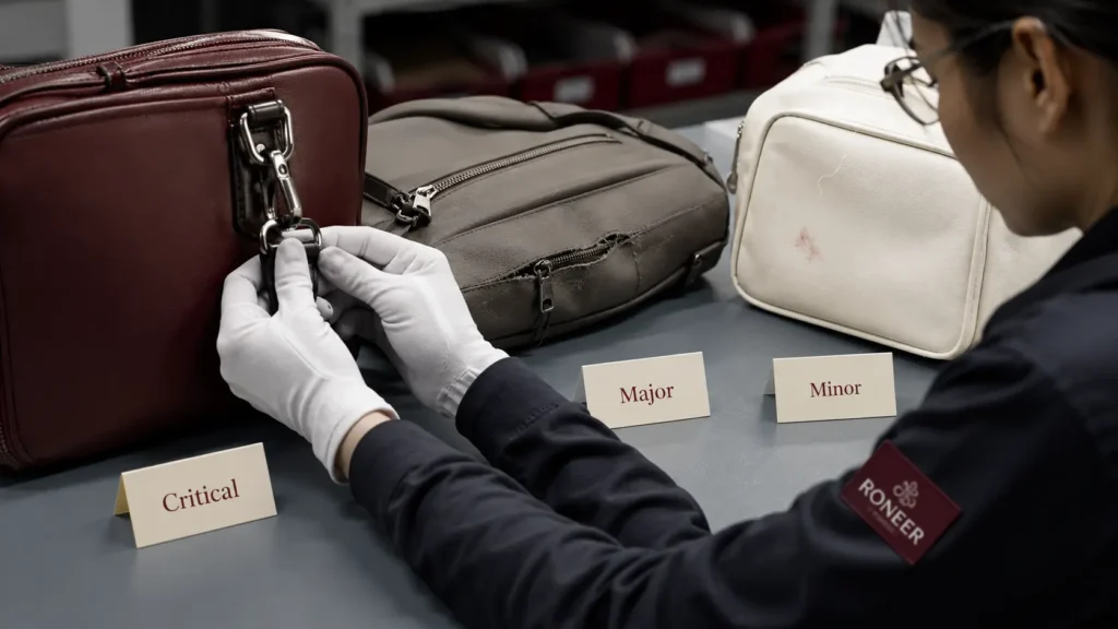 critical major and minor defects in bag inspection