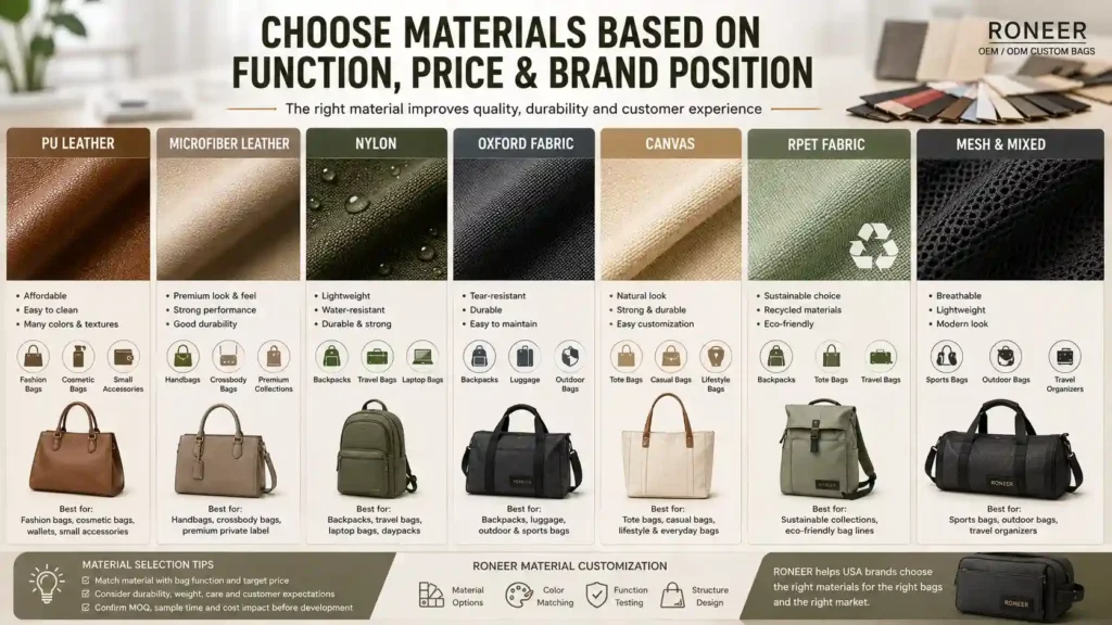 Bag material options for China bag manufacturer for USA market projects