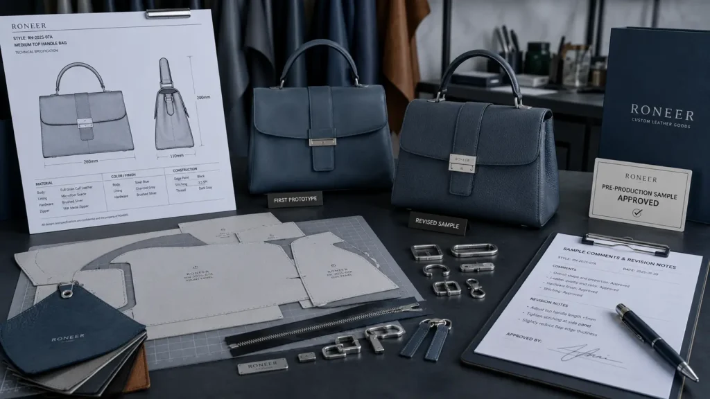 custom leather handbag sampling and pre-production approval