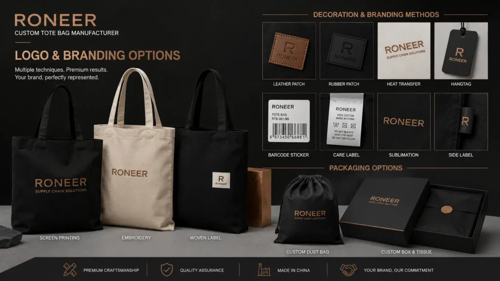 custom logo options for tote bags made by China manufacturer