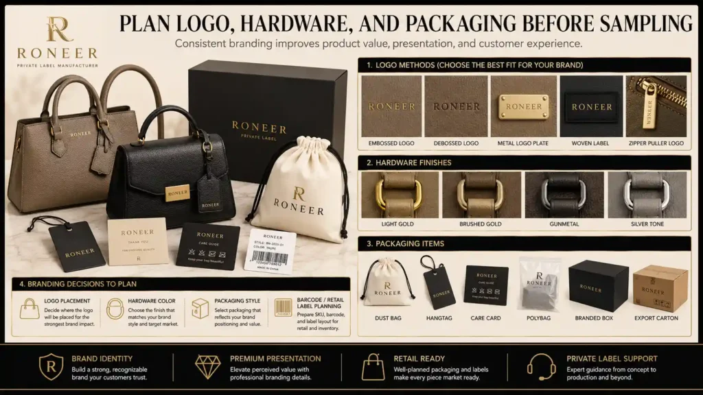 custom logo and packaging options for private label handbags