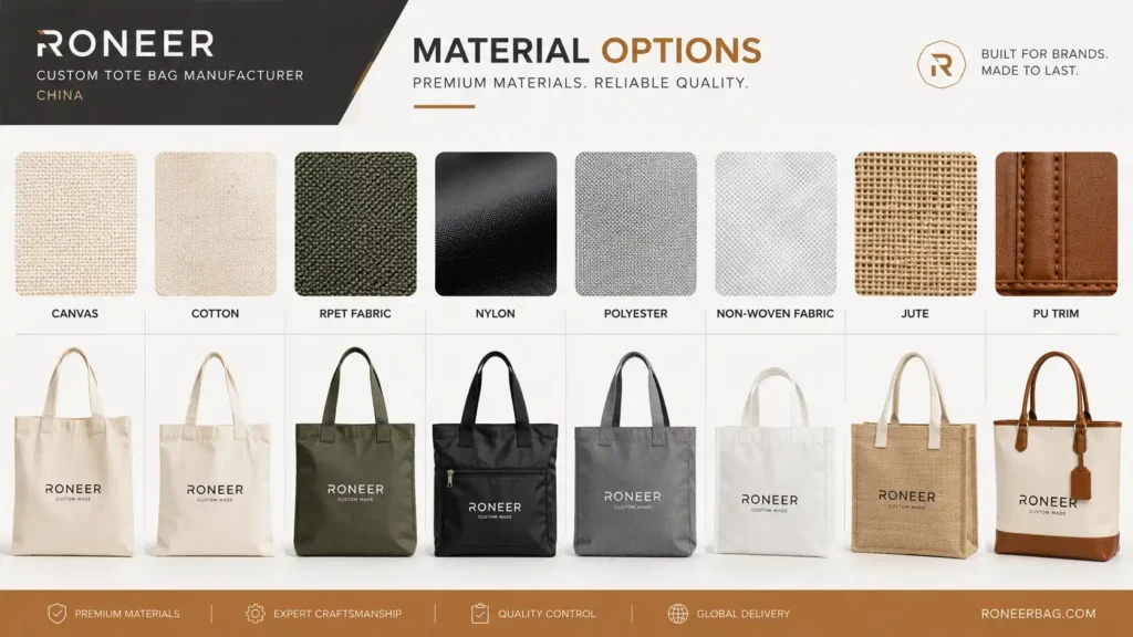 custom tote bag material options from a China manufacturer