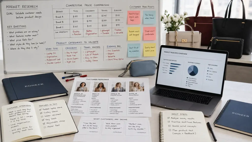 market research before starting a handbag business