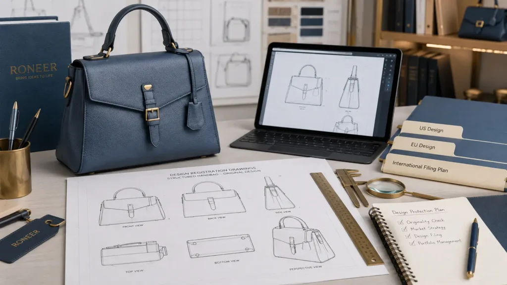 handbag design registration drawings for priority markets