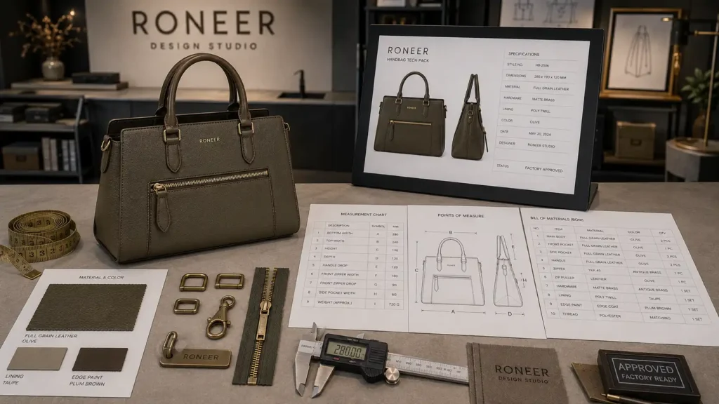 handbag measurement specification and bill of materials