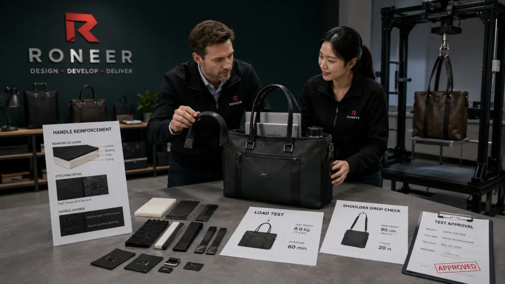 laptop tote reinforced handles and load testing