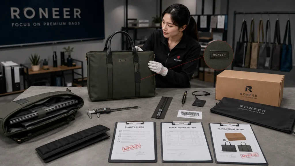 laptop tote bag quality control and repeat production