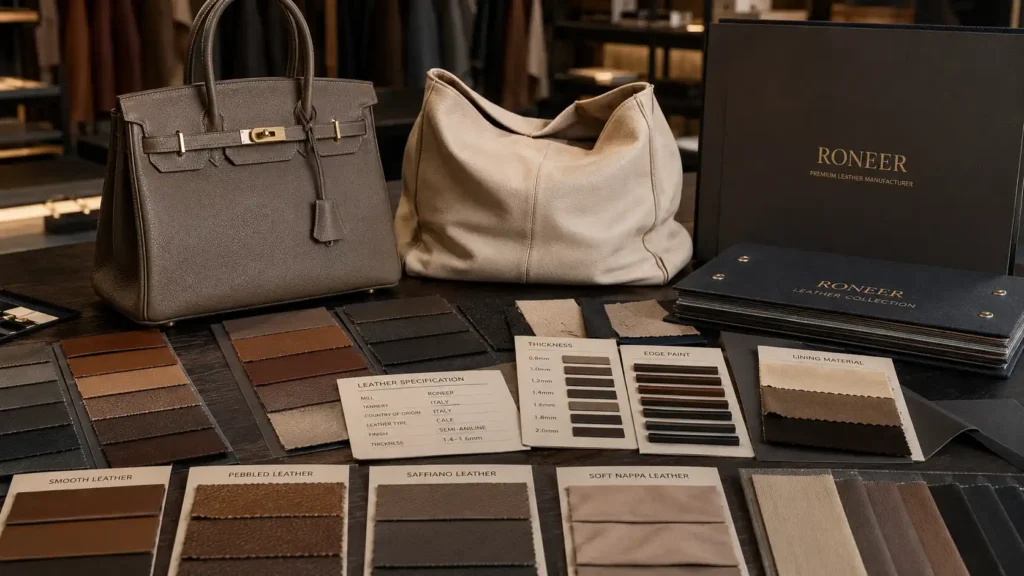 leather material specification for custom handbag manufacturing