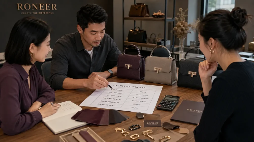 low MOQ handbag production structure for brand buyers