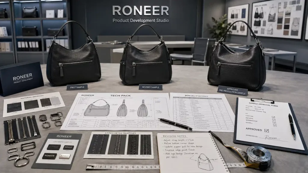 low MOQ handbag sample development and approval