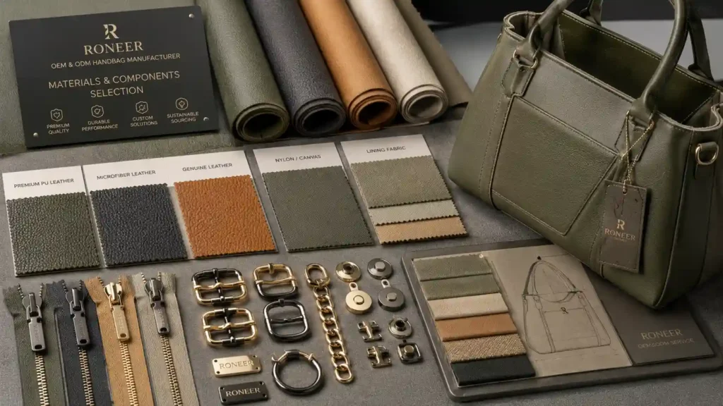 material hardware and trim selection in OEM handbag manufacturing process