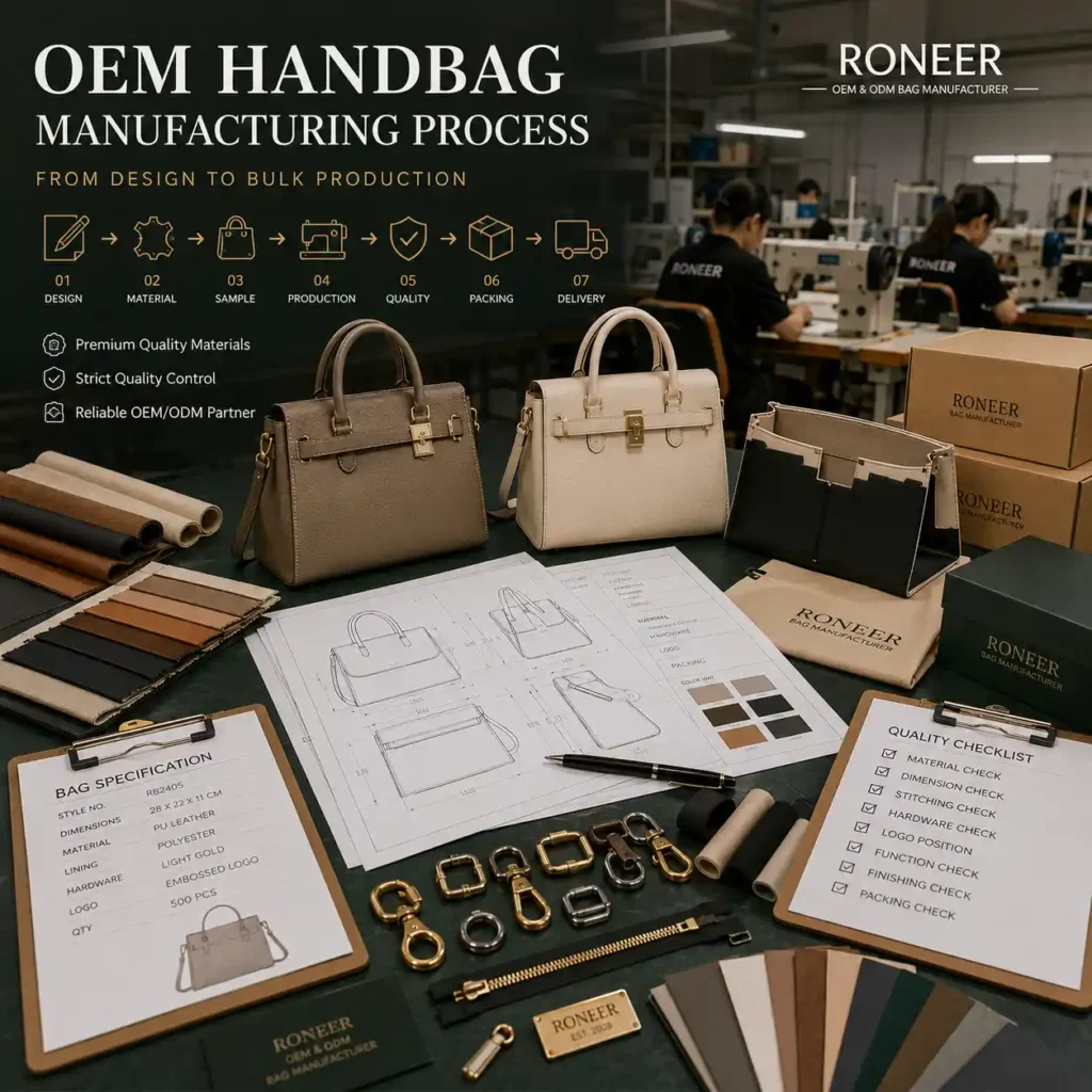 OEM handbag manufacturing process from design to bulk production